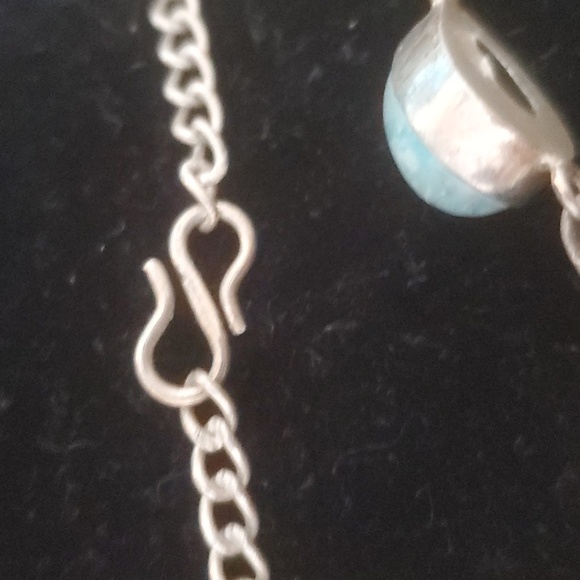 New Blue Titanium Crystal and Mosaic Jasper 925 Silver Necklace. - Picture 6 of 6